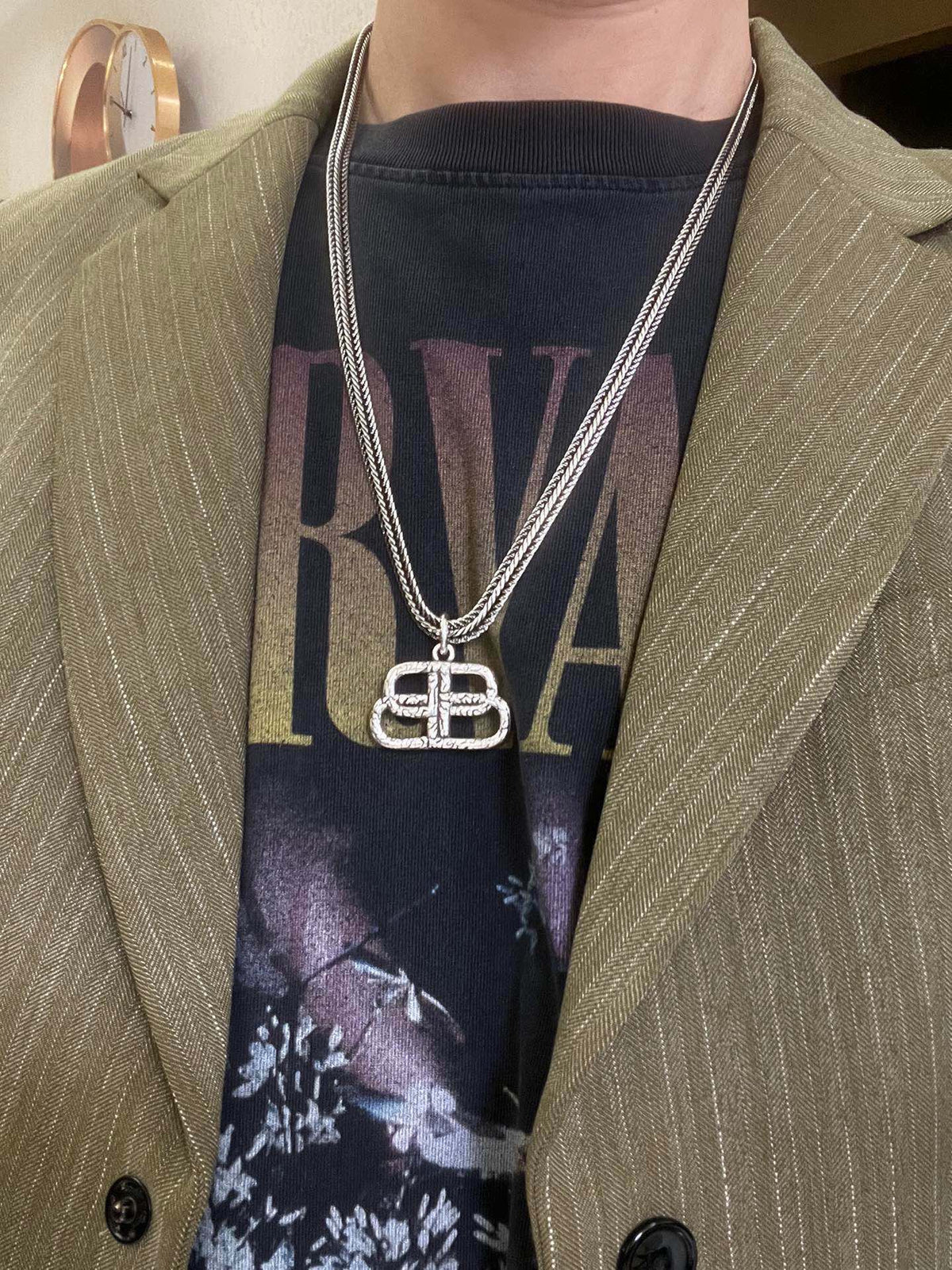 Geometric Emblem Pendant Necklace in Polished Metal-Tone – Vintage Detail – Design 002 front product view