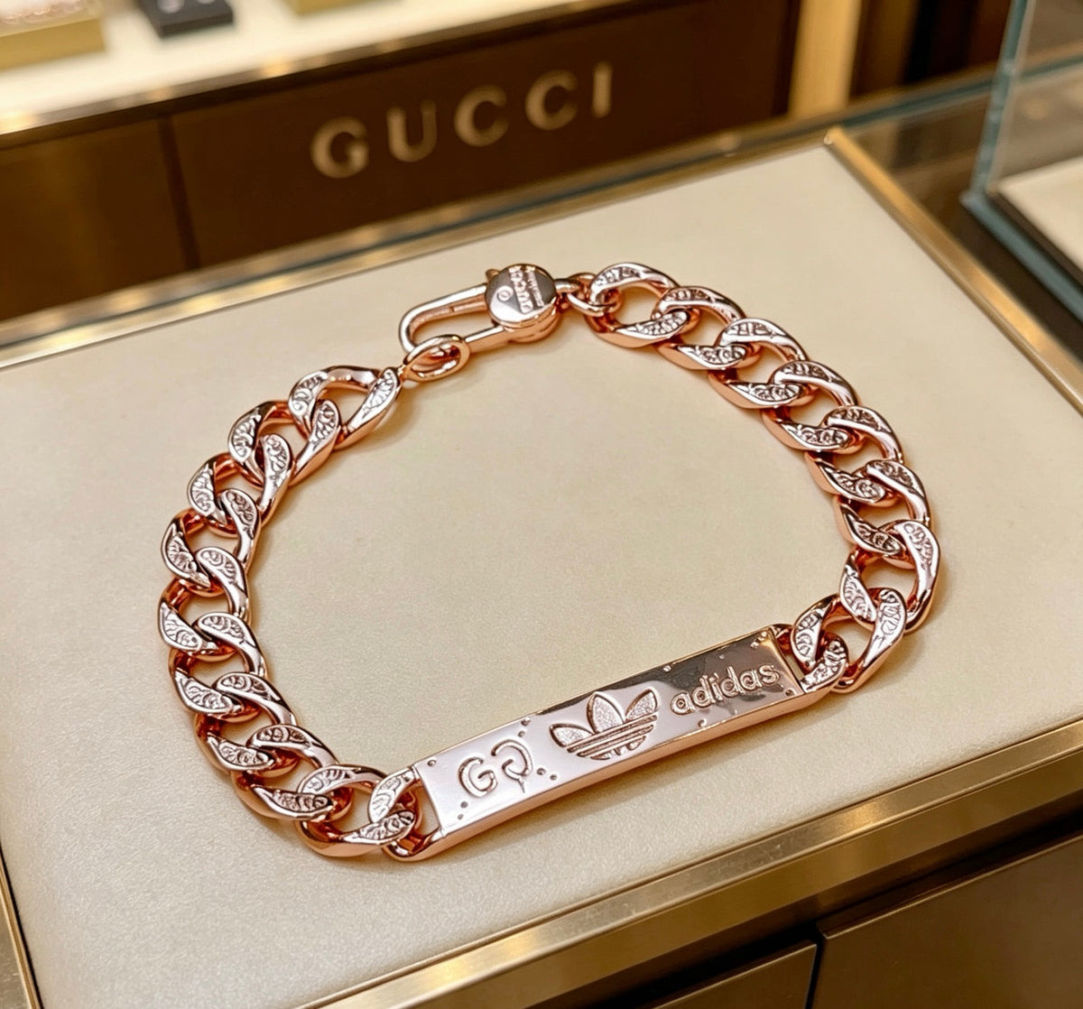 Geometric Emblem Bracelet in Polished Metal-Tone – Design 003 front product view