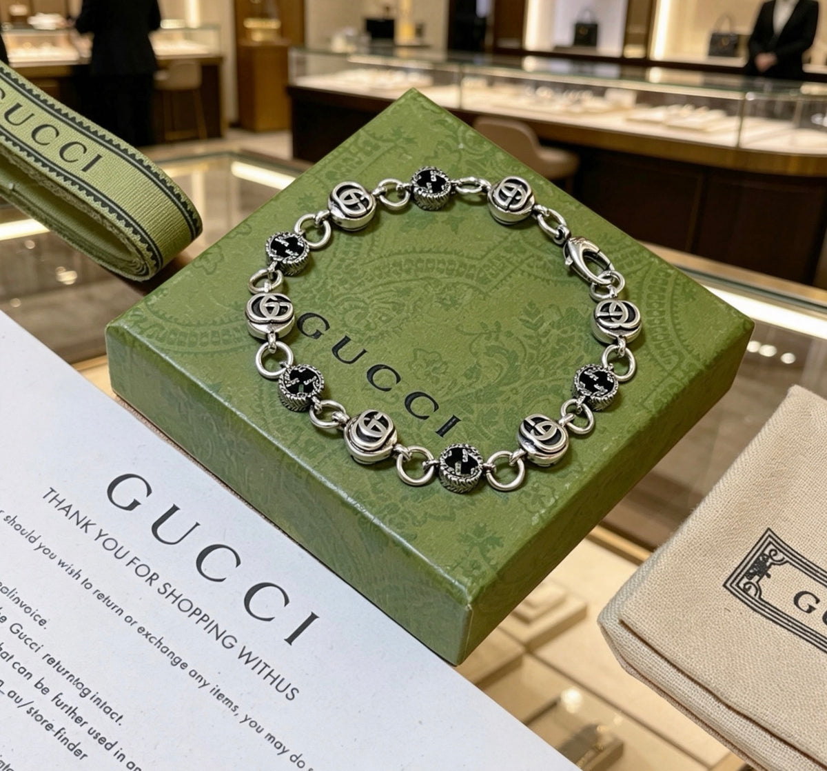 Geometric Emblem Bracelet in Polished Metal-Tone – Design 002 close-up detail