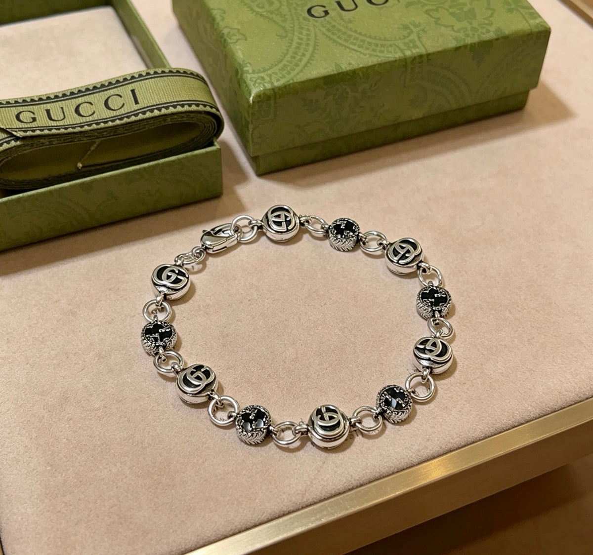 Geometric Emblem Bracelet in Polished Metal-Tone – Design 002 main product view