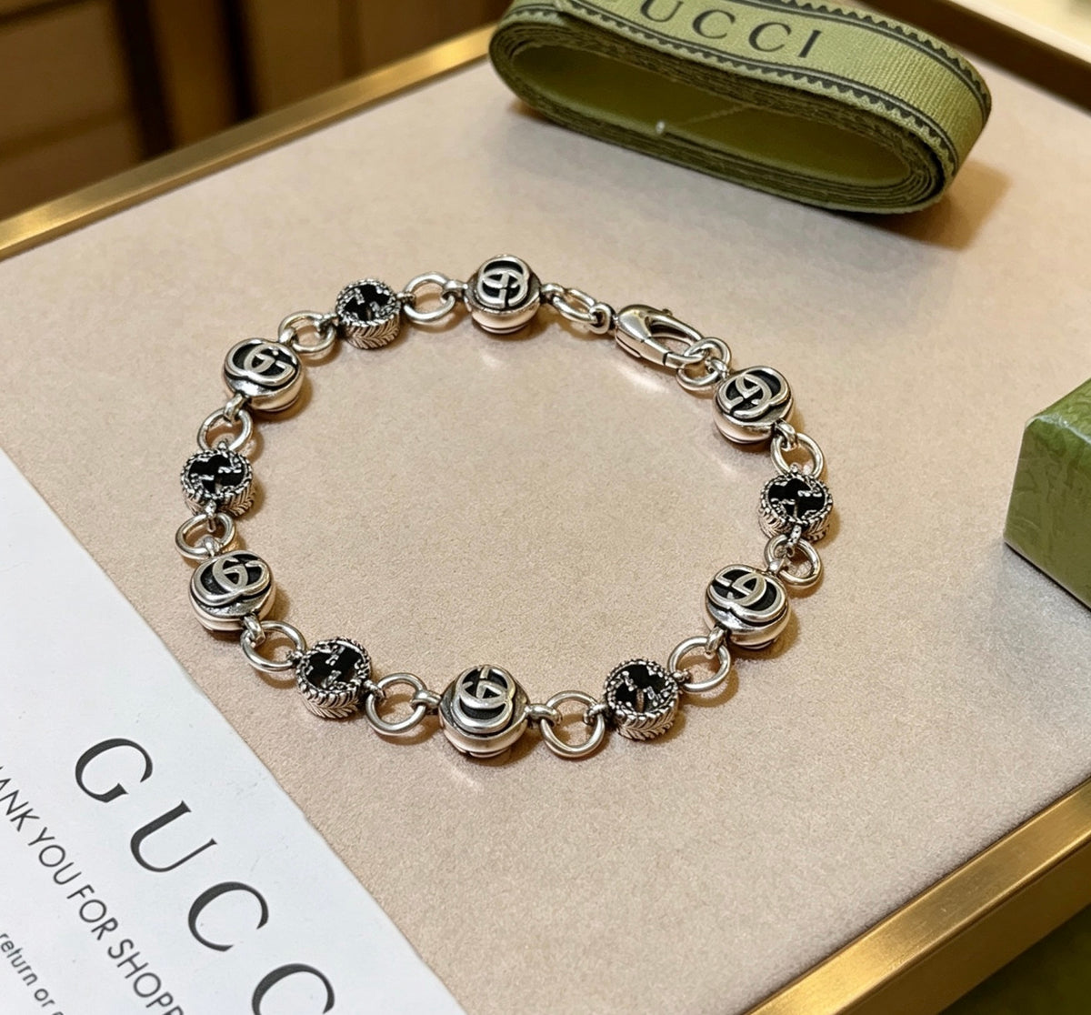 Geometric Emblem Bracelet in Polished Metal-Tone – Design 002 side detail