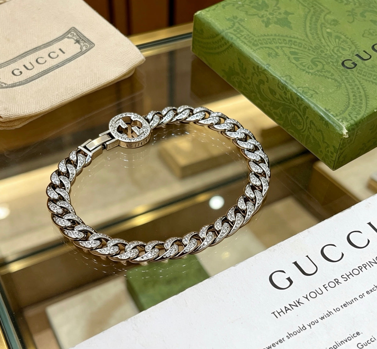 Geometric Emblem Bracelet in Polished Metal-Tone – Design 001 front product view