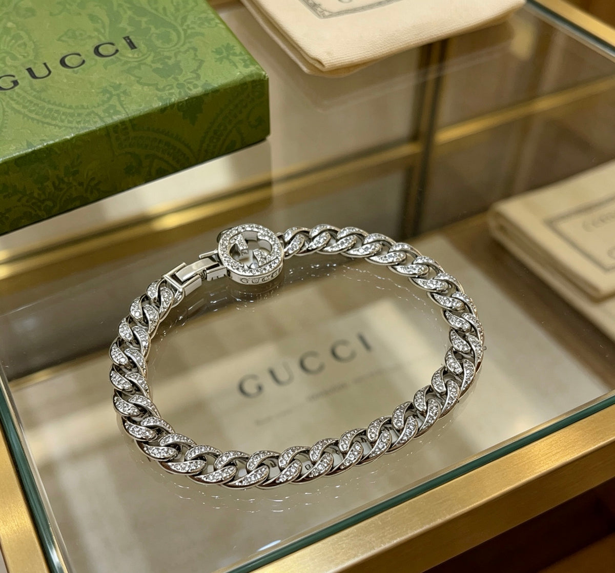 Geometric Emblem Bracelet in Polished Metal-Tone – Design 001 close-up detail