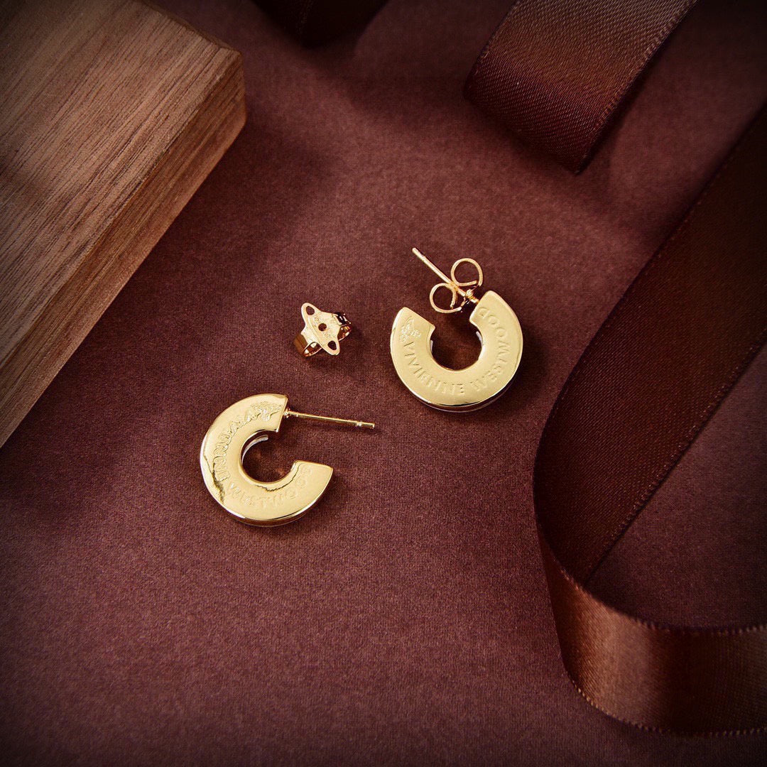 Orb Stud Earrings in Polished Metal-Tone – Design 008 detail view