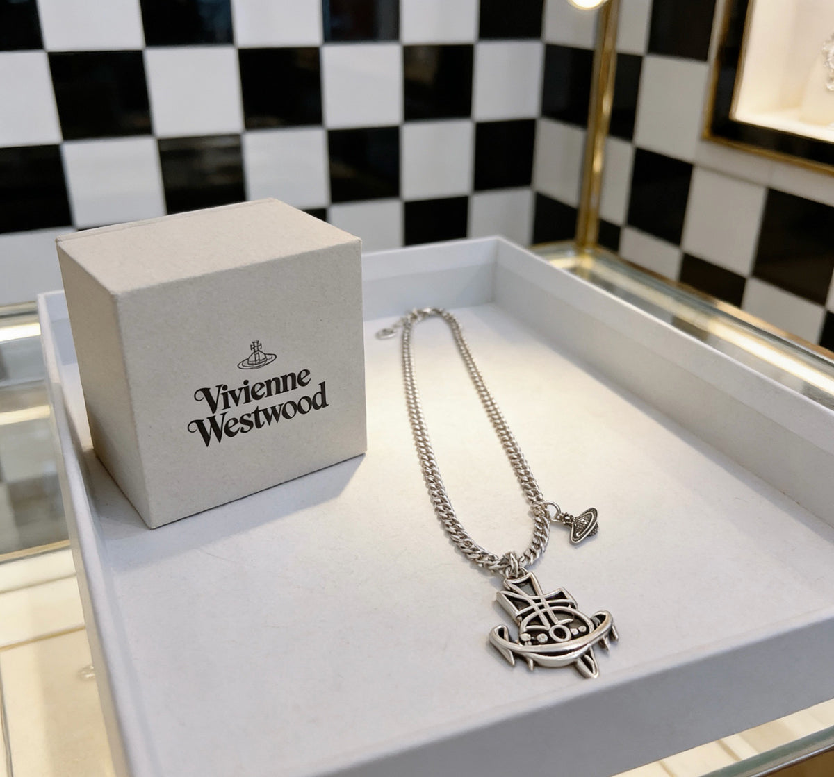 Orb Pendant Necklace in Polished Metal-Tone – Design 020 front product view