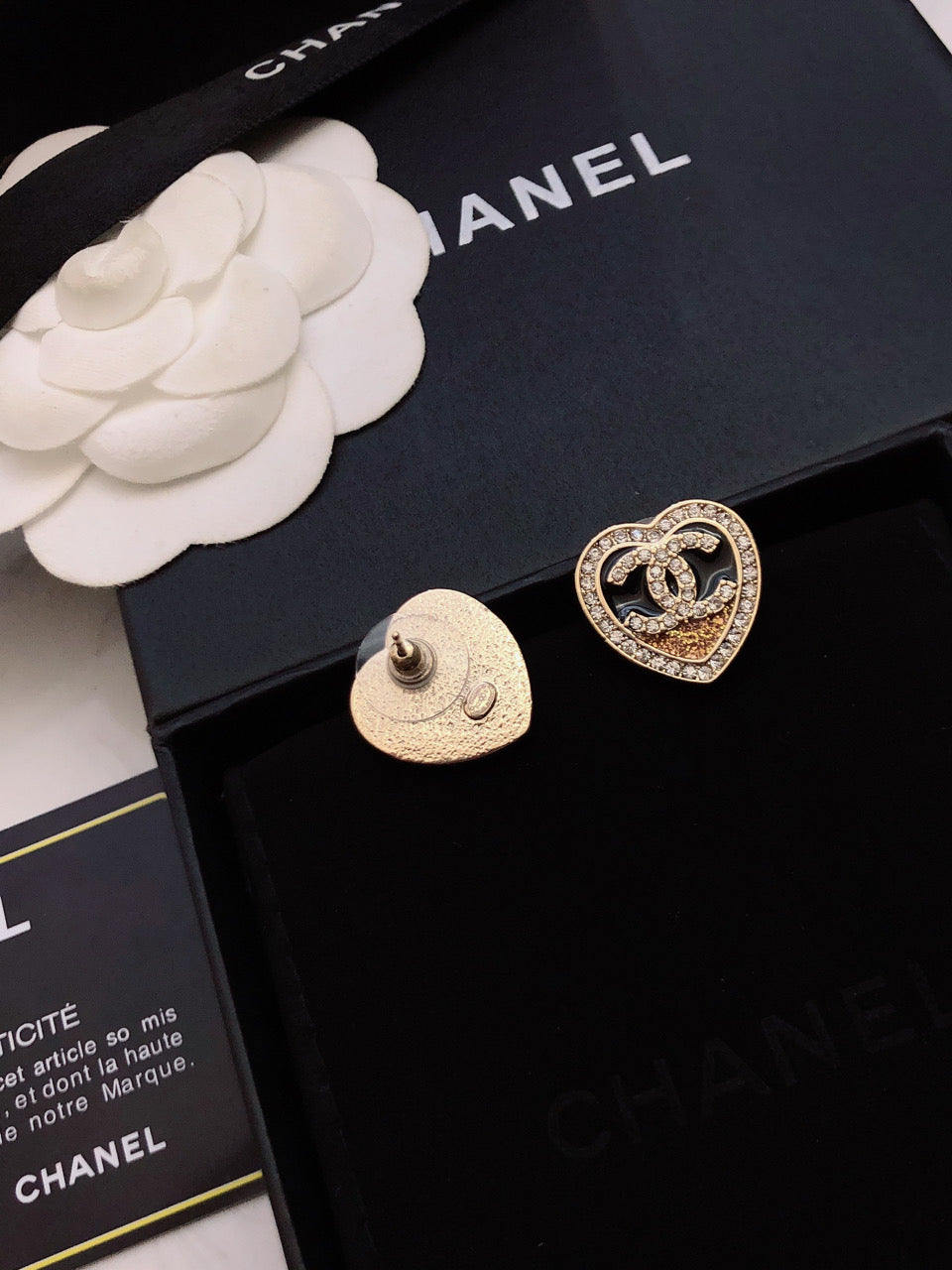 Heart Stud Earrings in Polished Metal-Tone – Heart Detail side detail