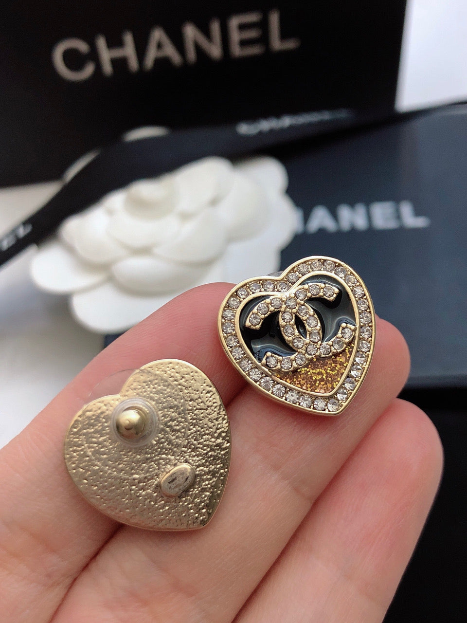 Heart Stud Earrings in Polished Metal-Tone – Heart Detail close-up detail