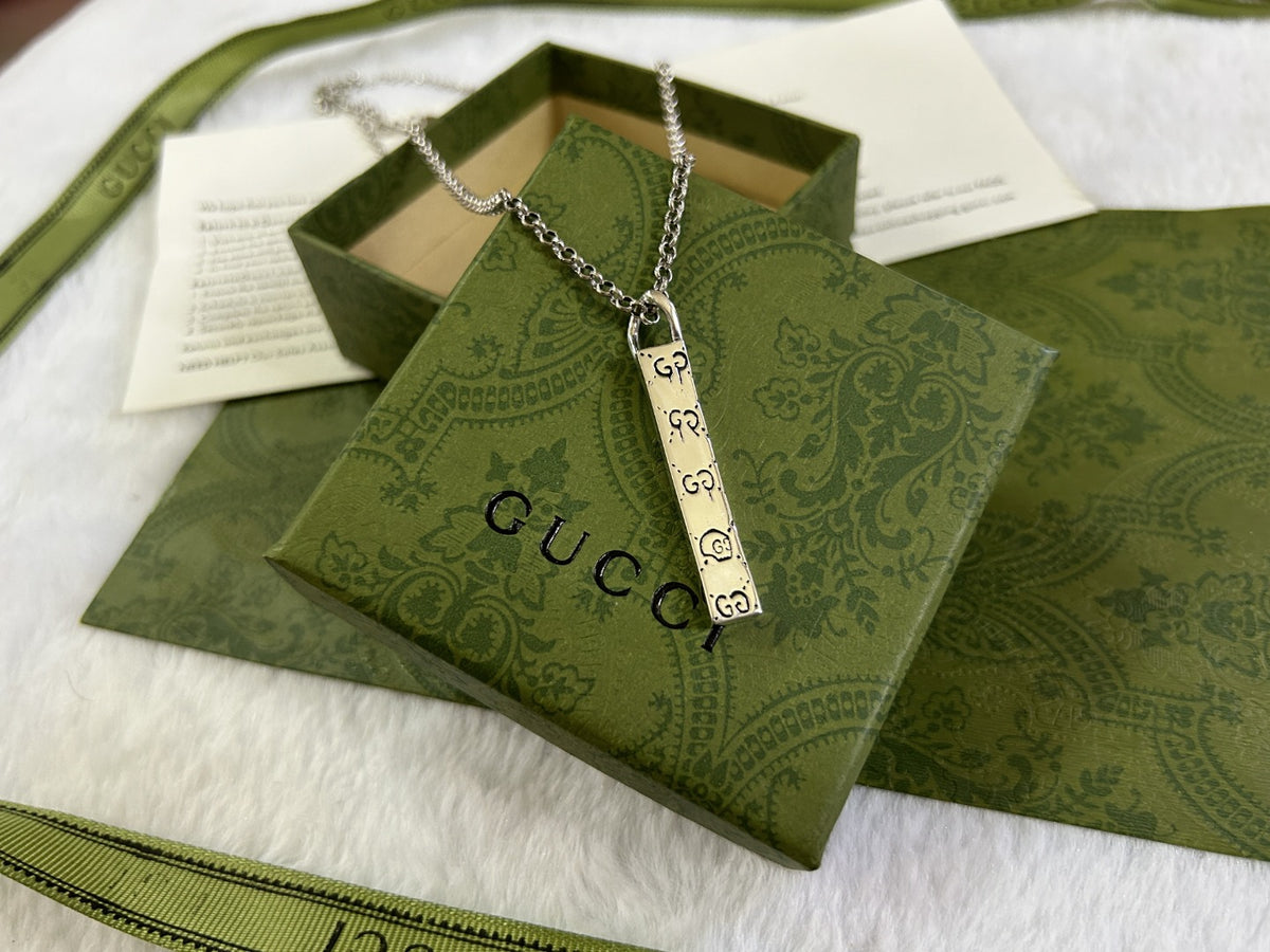 Geometric Emblem Pendant Necklace in Polished Metal-Tone – Design 004 detail view