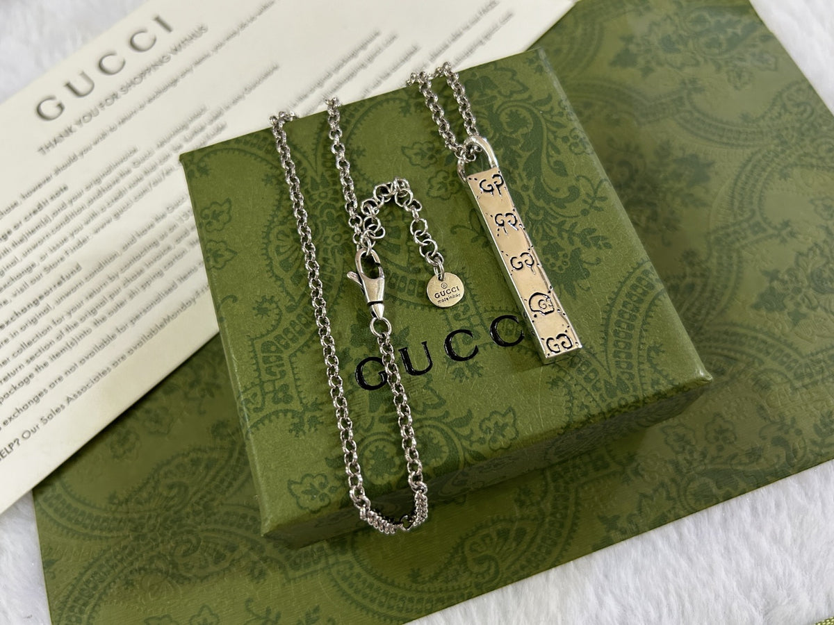 Geometric Emblem Pendant Necklace in Polished Metal-Tone – Design 004 front product view