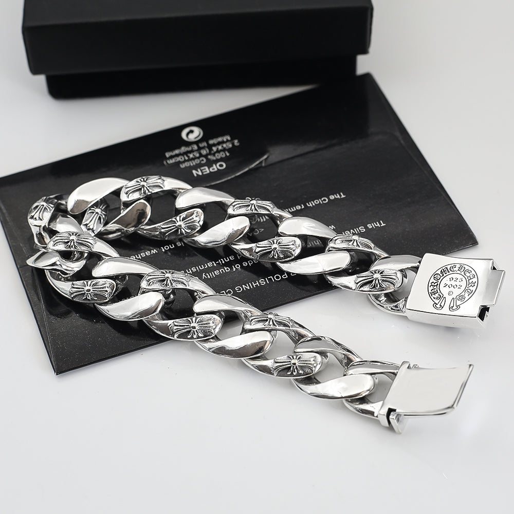 Signature Emblem Bracelet in Polished Metal-Tone – Design 030 detail view