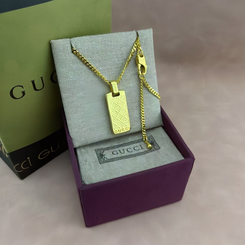 Geometric Emblem Pendant Necklace in Polished Metal-Tone – Design 012 side detail