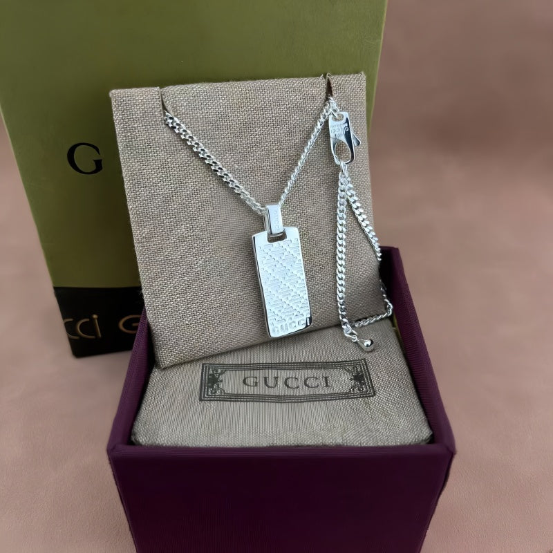 Geometric Emblem Pendant Necklace in Polished Metal-Tone – Design 012 detail view