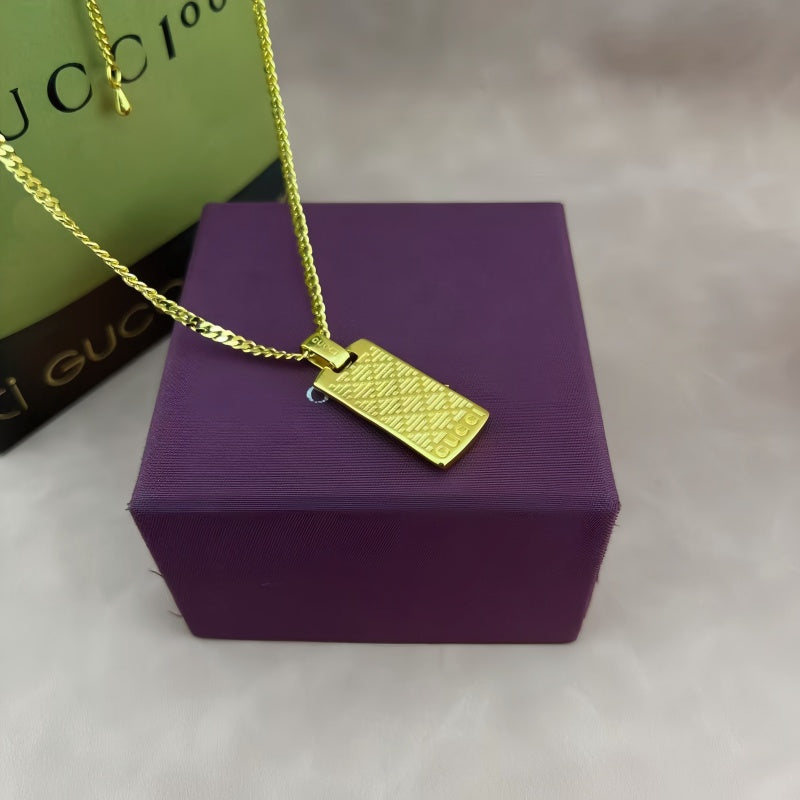 Geometric Emblem Pendant Necklace in Polished Metal-Tone – Design 012 styled product view