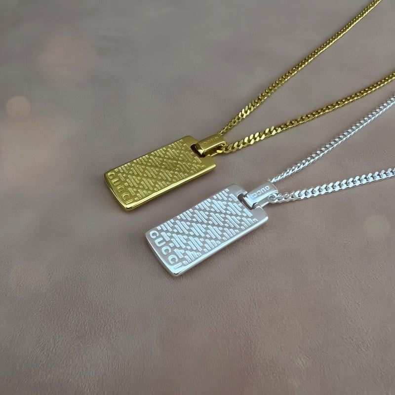 Geometric Emblem Pendant Necklace in Polished Metal-Tone – Design 012 main product view